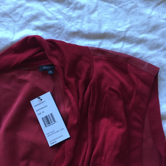 lafayette 148 red vest with faux leather back - Picture 4 of 5